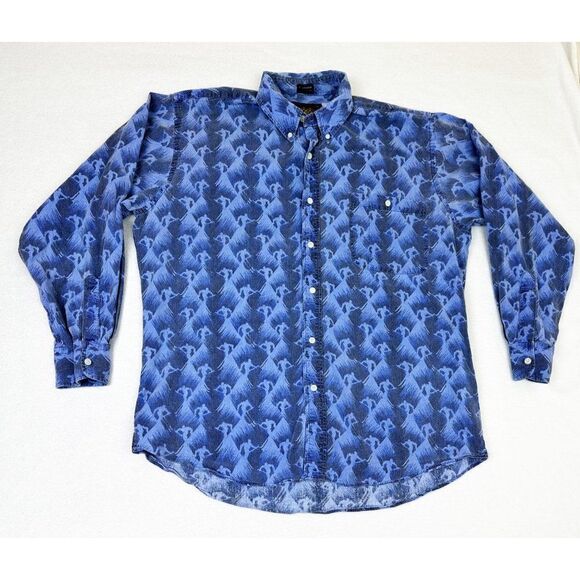 Vintage 90s Ralph Lauren Chaps Ski Shirt Large Blue Slopes Mountain Snowboard - Picture 2 of 8